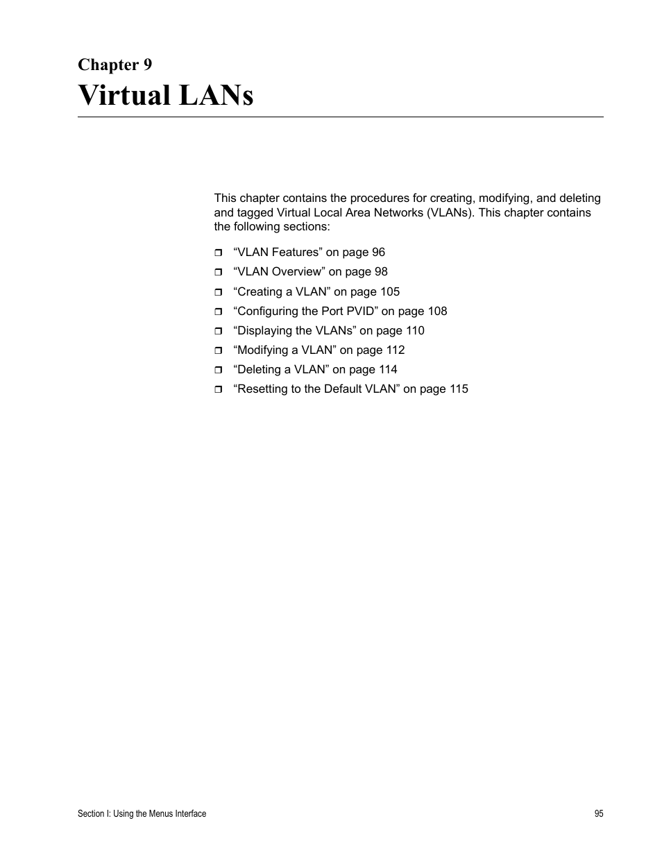 Chapter 9, Virtual lans, Chapter 9: virtual lans | Allied Telesis AT-S81 User Manual | Page 95 / 314