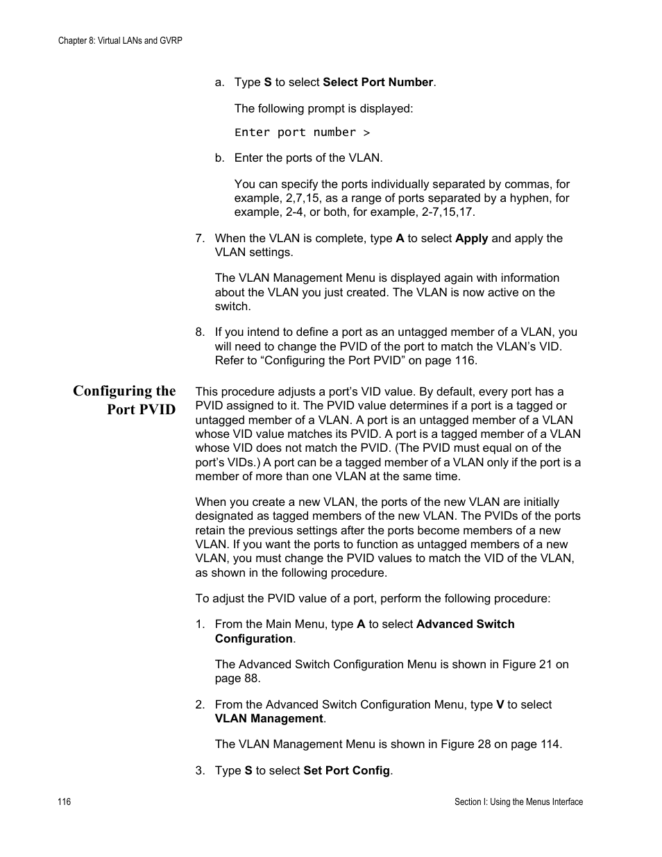 Configuring the port pvid | Allied Telesis AT-S84 User Manual | Page 116 / 334