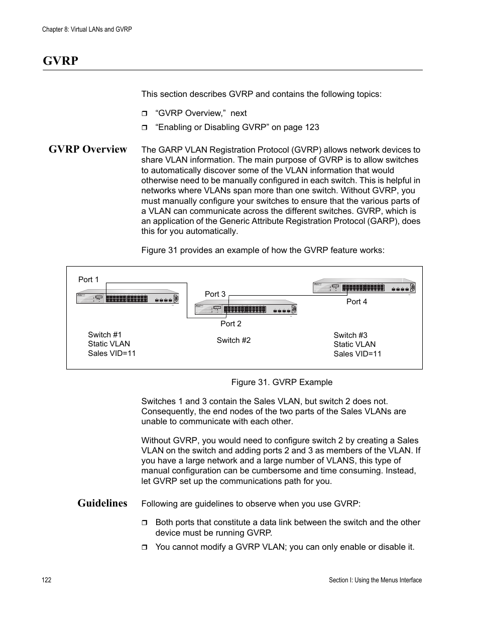 Gvrp, Gvrp overview, Guidelines | Gvrp overview guidelines | Allied Telesis AT-S84 User Manual | Page 122 / 334