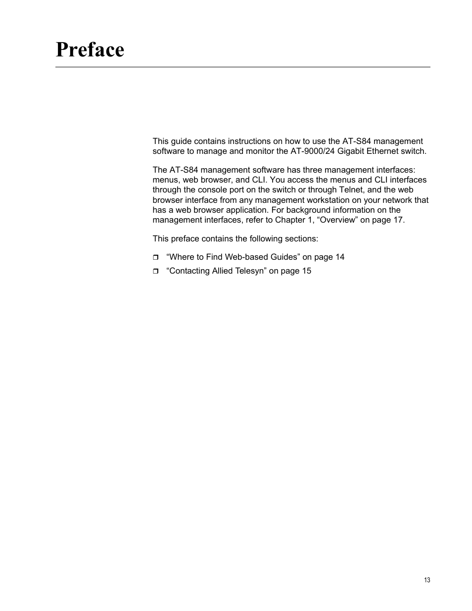 Preface | Allied Telesis AT-S84 User Manual | Page 13 / 334