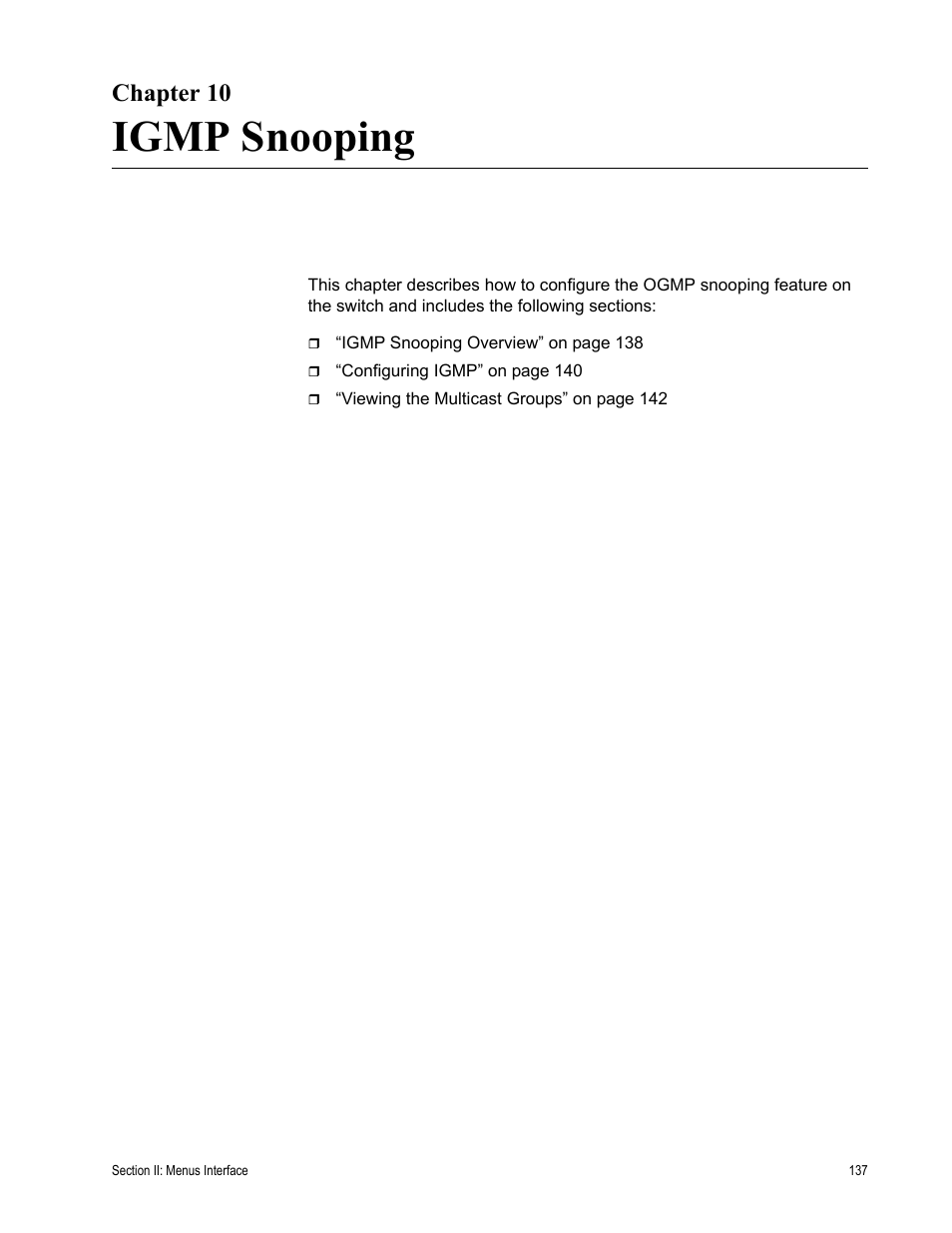 Chapter 10, Igmp snooping | Allied Telesis AT-S84 User Manual | Page 137 / 334