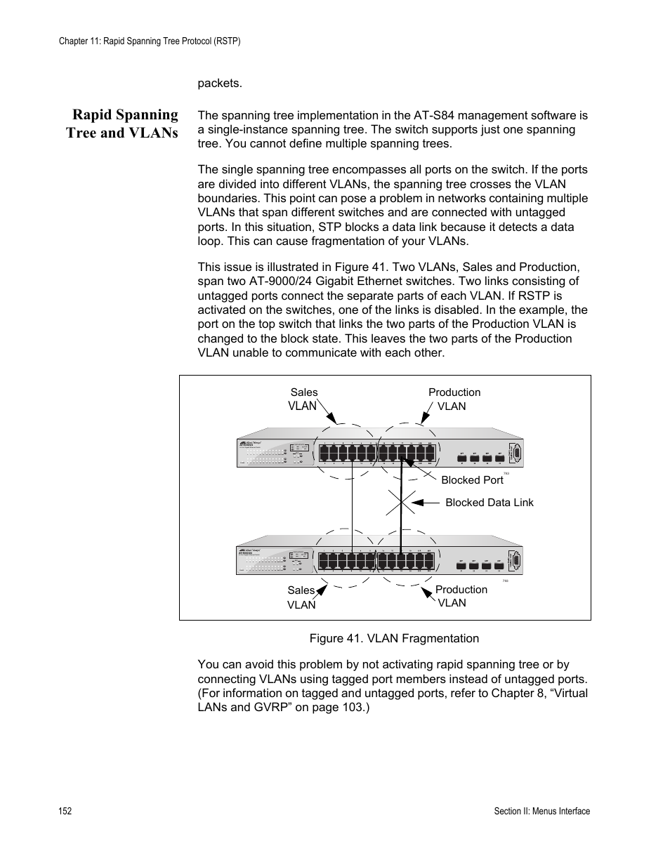 Rapid spanning tree and vlans, Packets, Vlan | Allied Telesis AT-S84 User Manual | Page 152 / 334