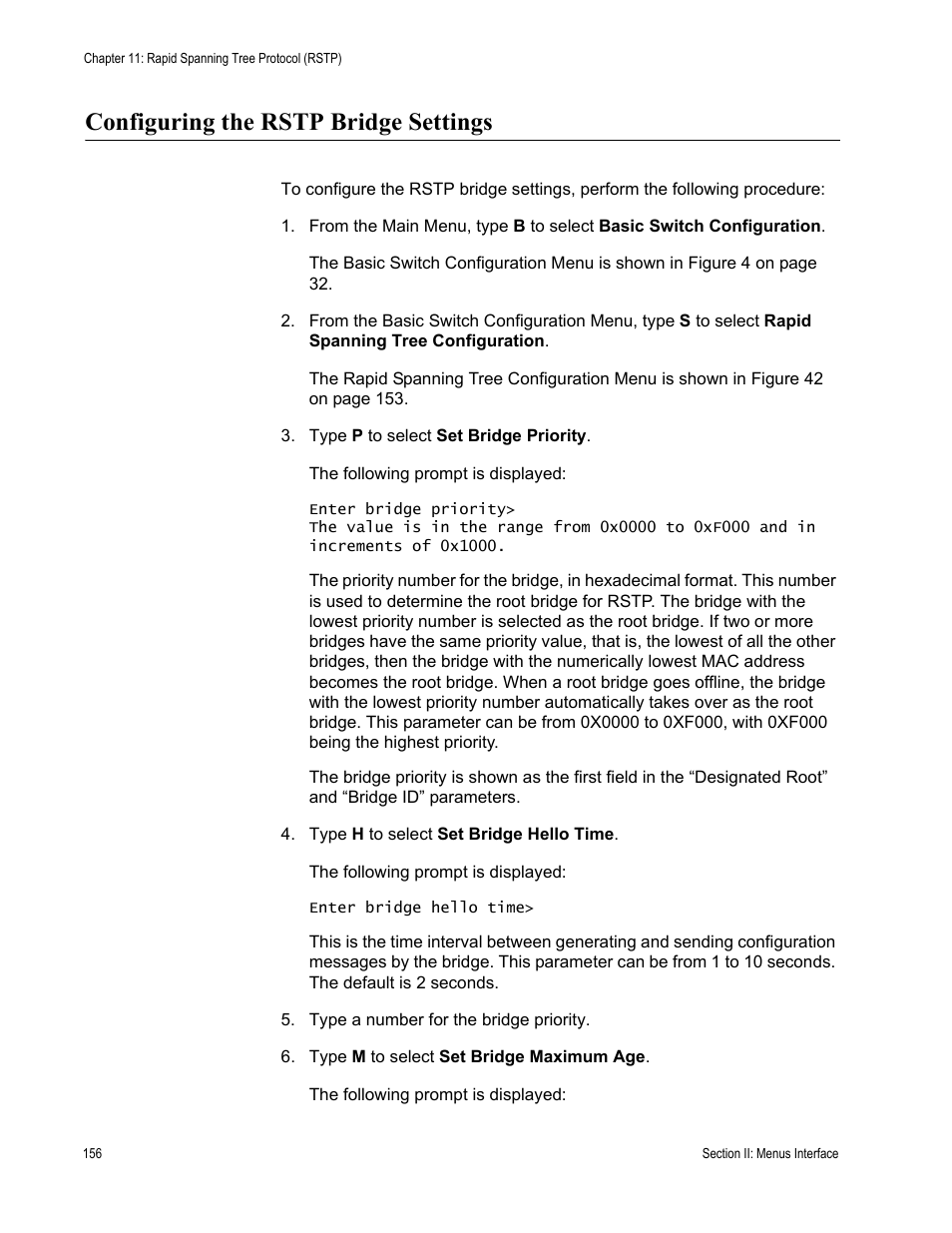 Configuring the rstp bridge settings | Allied Telesis AT-S84 User Manual | Page 156 / 334