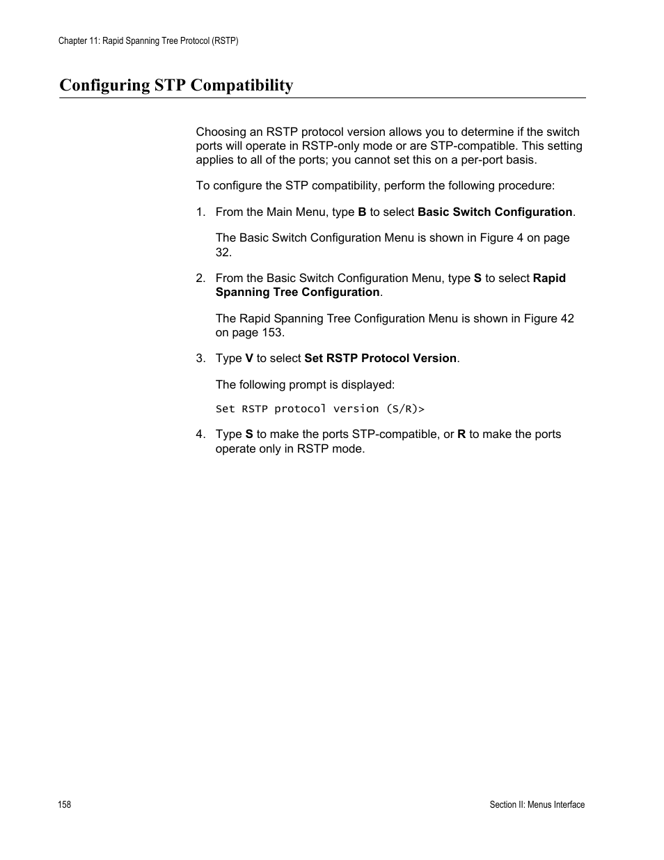 Configuring stp compatibility | Allied Telesis AT-S84 User Manual | Page 158 / 334
