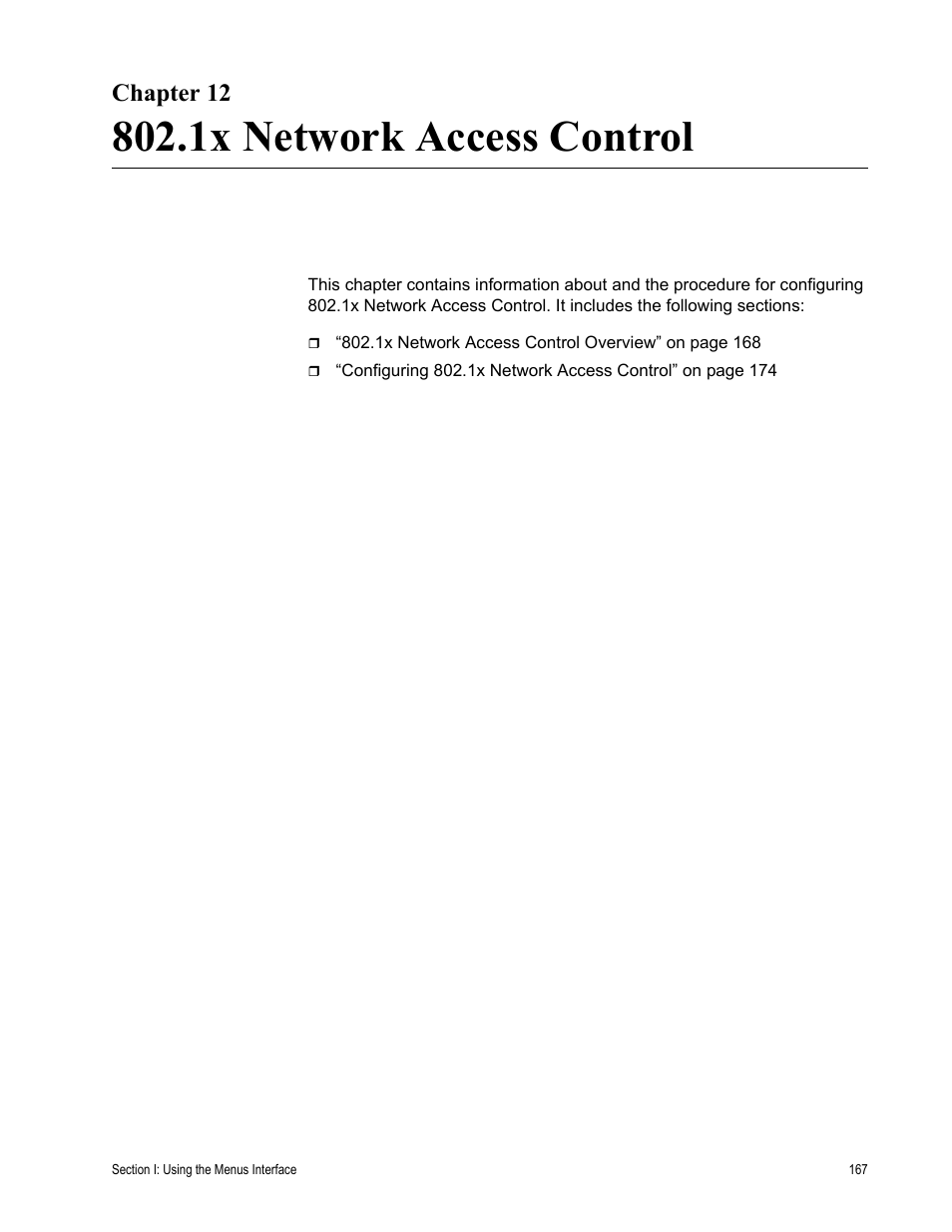 Chapter 12, 1x network access control | Allied Telesis AT-S84 User Manual | Page 167 / 334