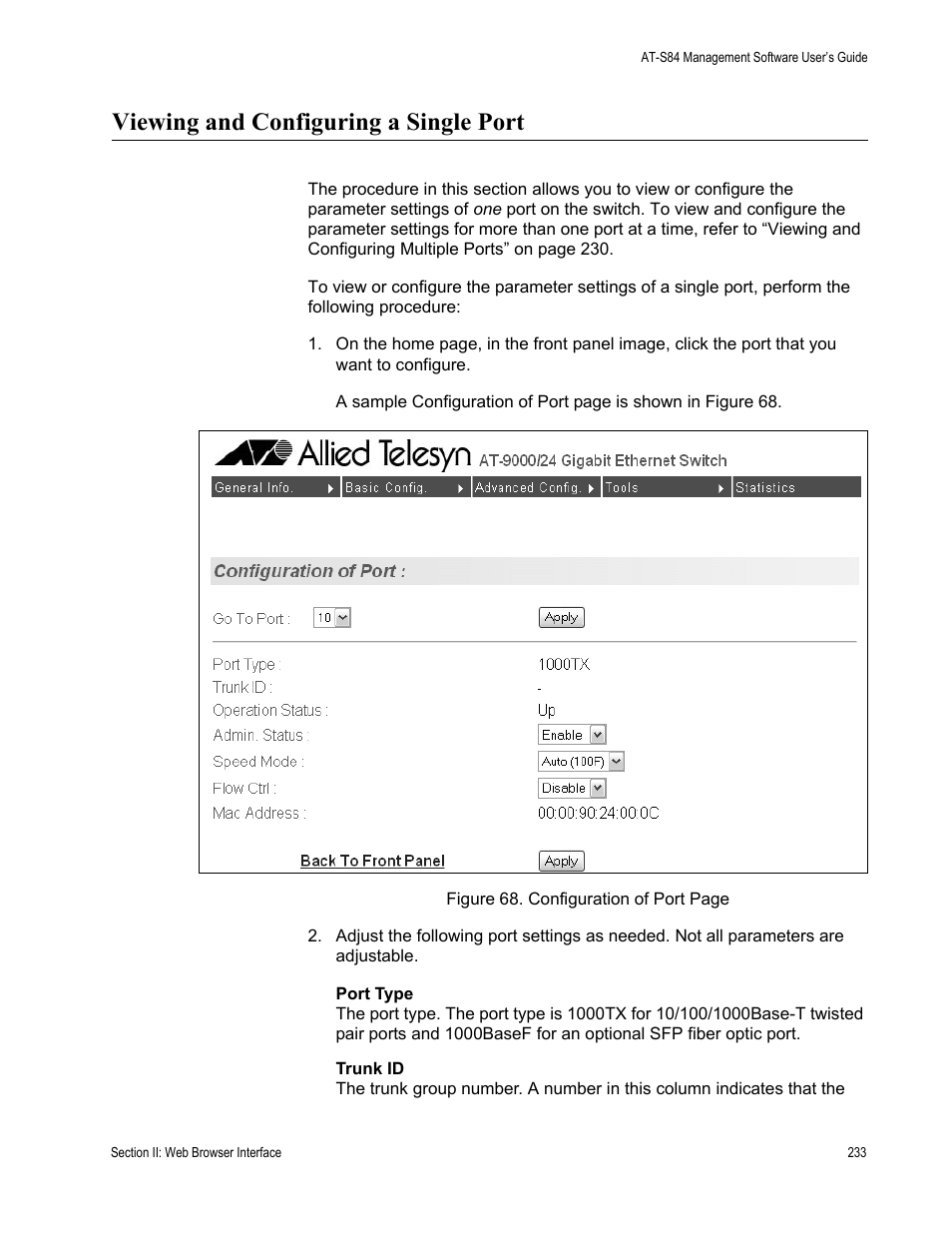 Viewing and configuring a single port | Allied Telesis AT-S84 User Manual | Page 233 / 334