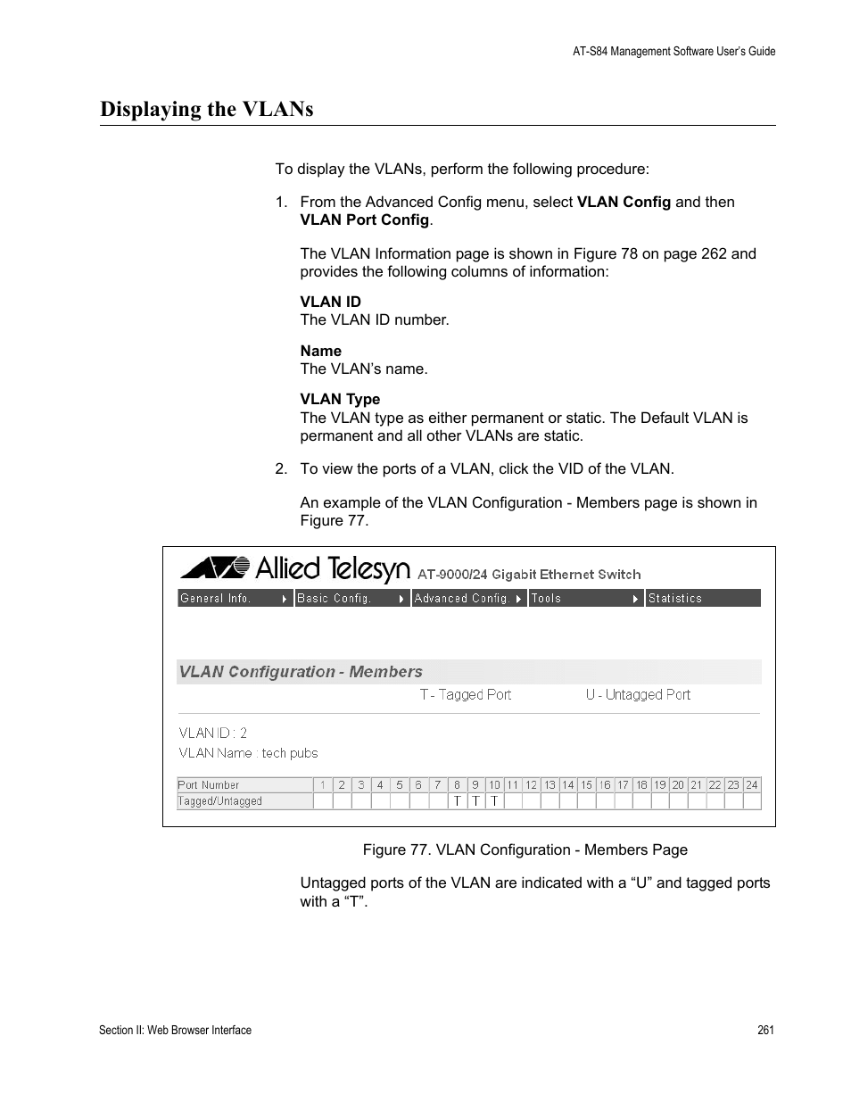 Displaying the vlans | Allied Telesis AT-S84 User Manual | Page 261 / 334