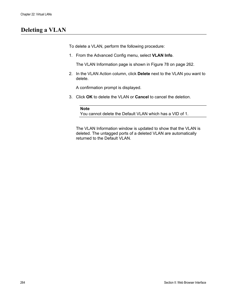 Deleting a vlan | Allied Telesis AT-S84 User Manual | Page 264 / 334