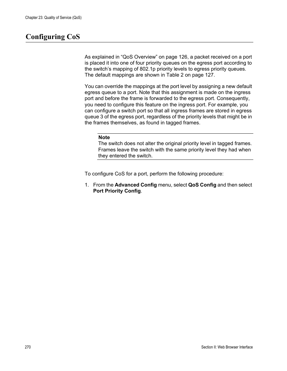 Configuring cos | Allied Telesis AT-S84 User Manual | Page 270 / 334