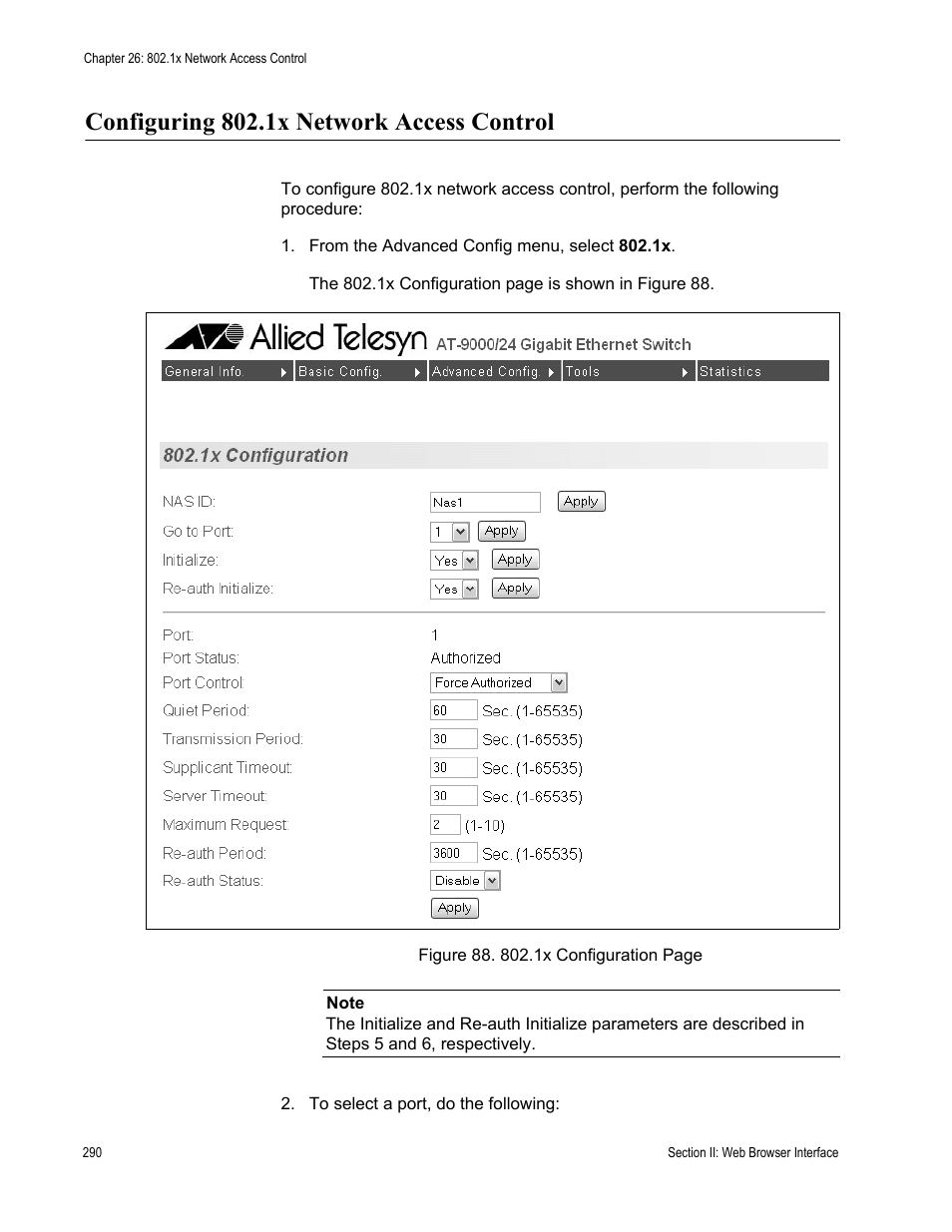 Configuring 802.1x network access control | Allied Telesis AT-S84 User Manual | Page 290 / 334