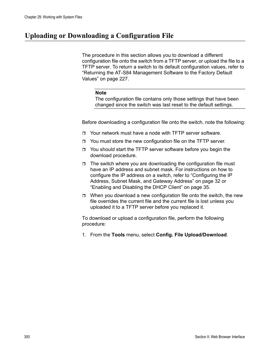 Uploading or downloading a configuration file | Allied Telesis AT-S84 User Manual | Page 300 / 334