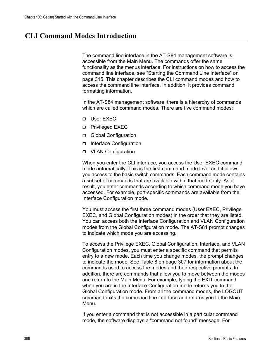 Cli command modes introduction | Allied Telesis AT-S84 User Manual | Page 306 / 334