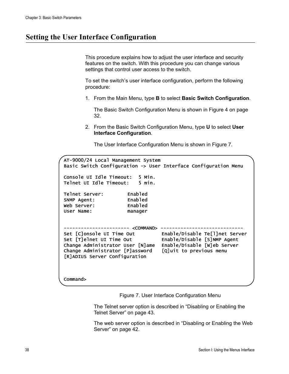 Setting the user interface configuration | Allied Telesis AT-S84 User Manual | Page 38 / 334