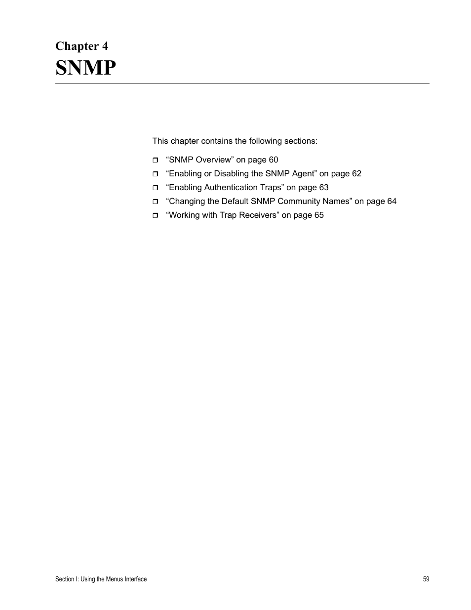 Chapter 4, Snmp, R 4: snmp | Allied Telesis AT-S84 User Manual | Page 59 / 334