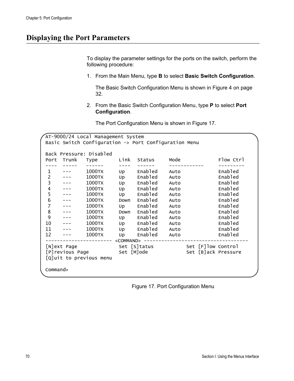Displaying the port parameters | Allied Telesis AT-S84 User Manual | Page 70 / 334