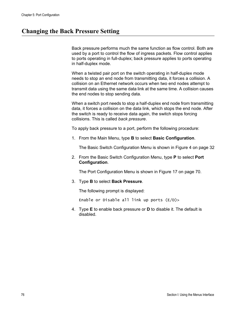Changing the back pressure setting | Allied Telesis AT-S84 User Manual | Page 76 / 334