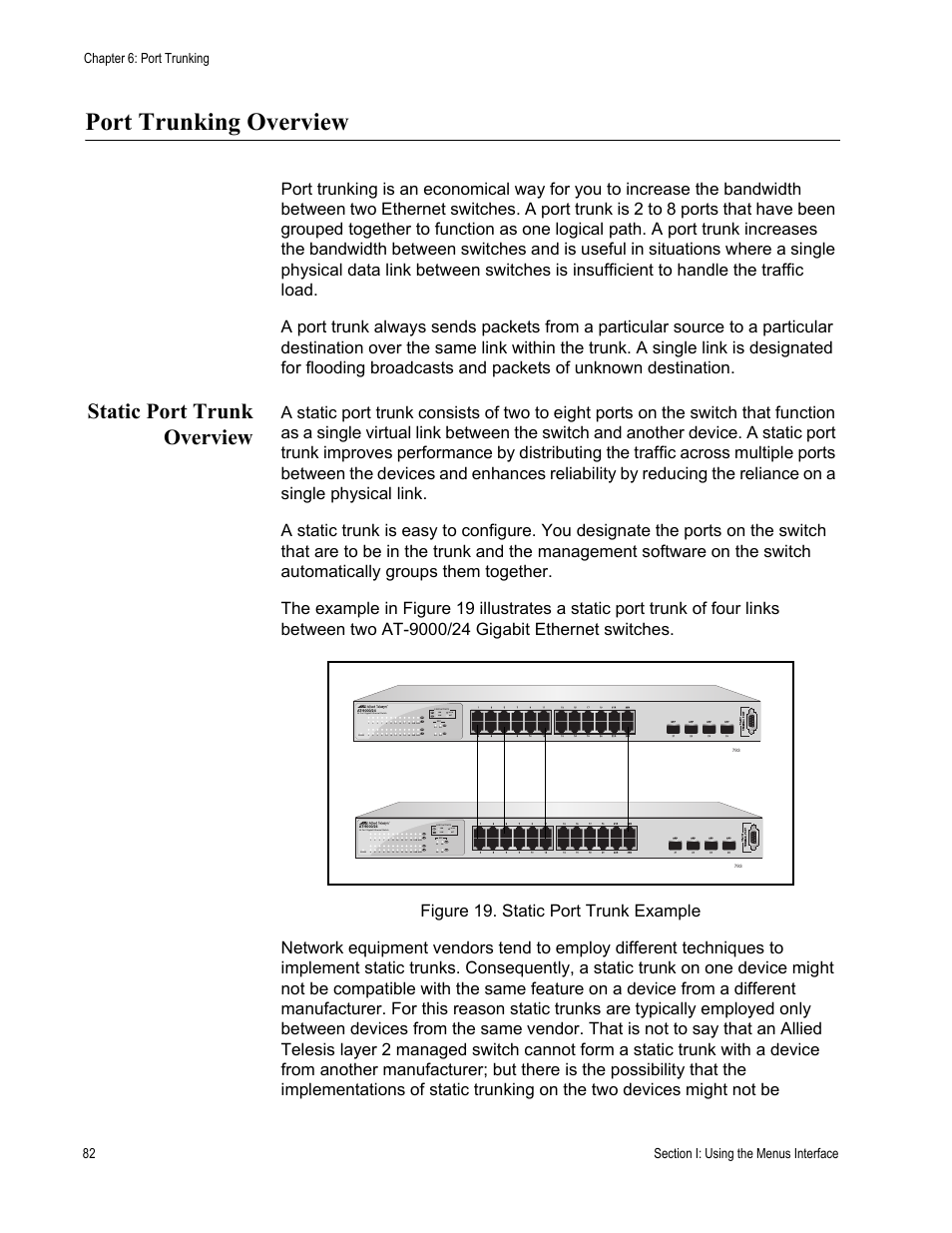 Port trunking overview, Static port trunk overview | Allied Telesis AT-S84 User Manual | Page 82 / 334