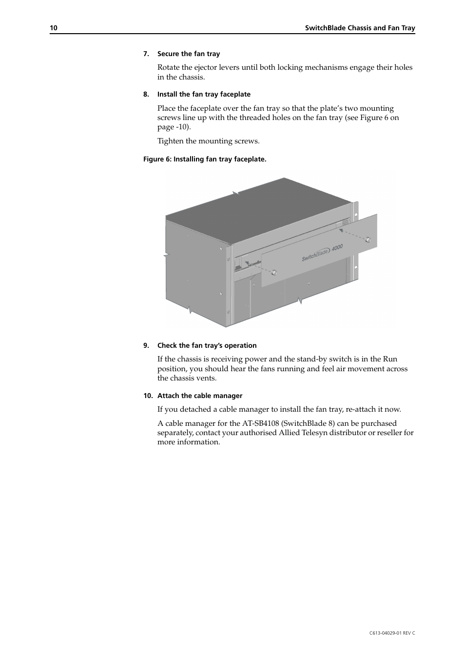 Allied Telesis SwitchBlade Chassis and Fan Tray User Manual | Page 10 / 11