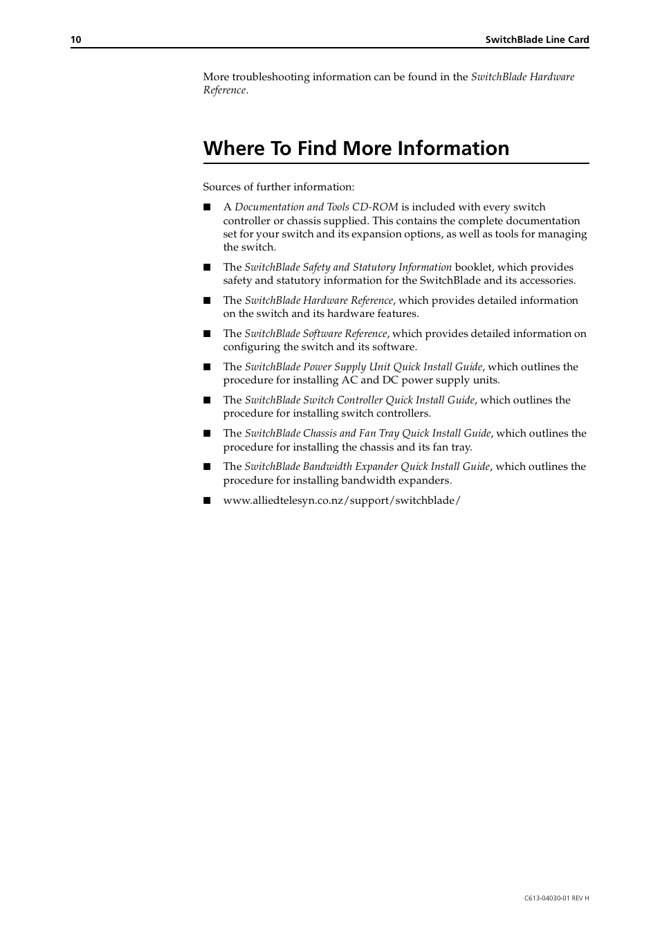 Where to find more information | Allied Telesis SwitchBlade Line Card User Manual | Page 10 / 10