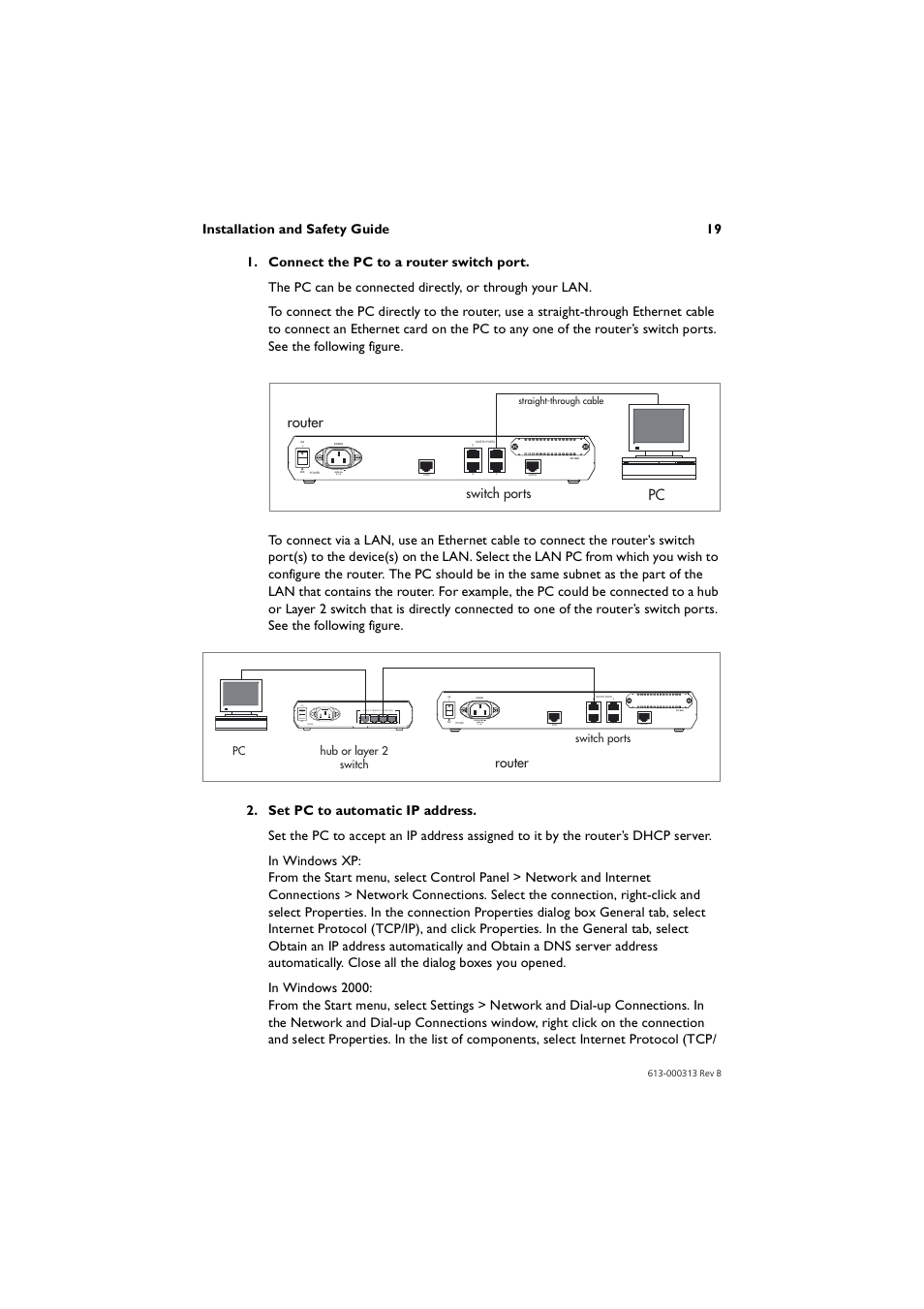 Installation and safety guide 19, Switch ports, Router | Allied Telesis AR400 Series Router User Manual | Page 19 / 56