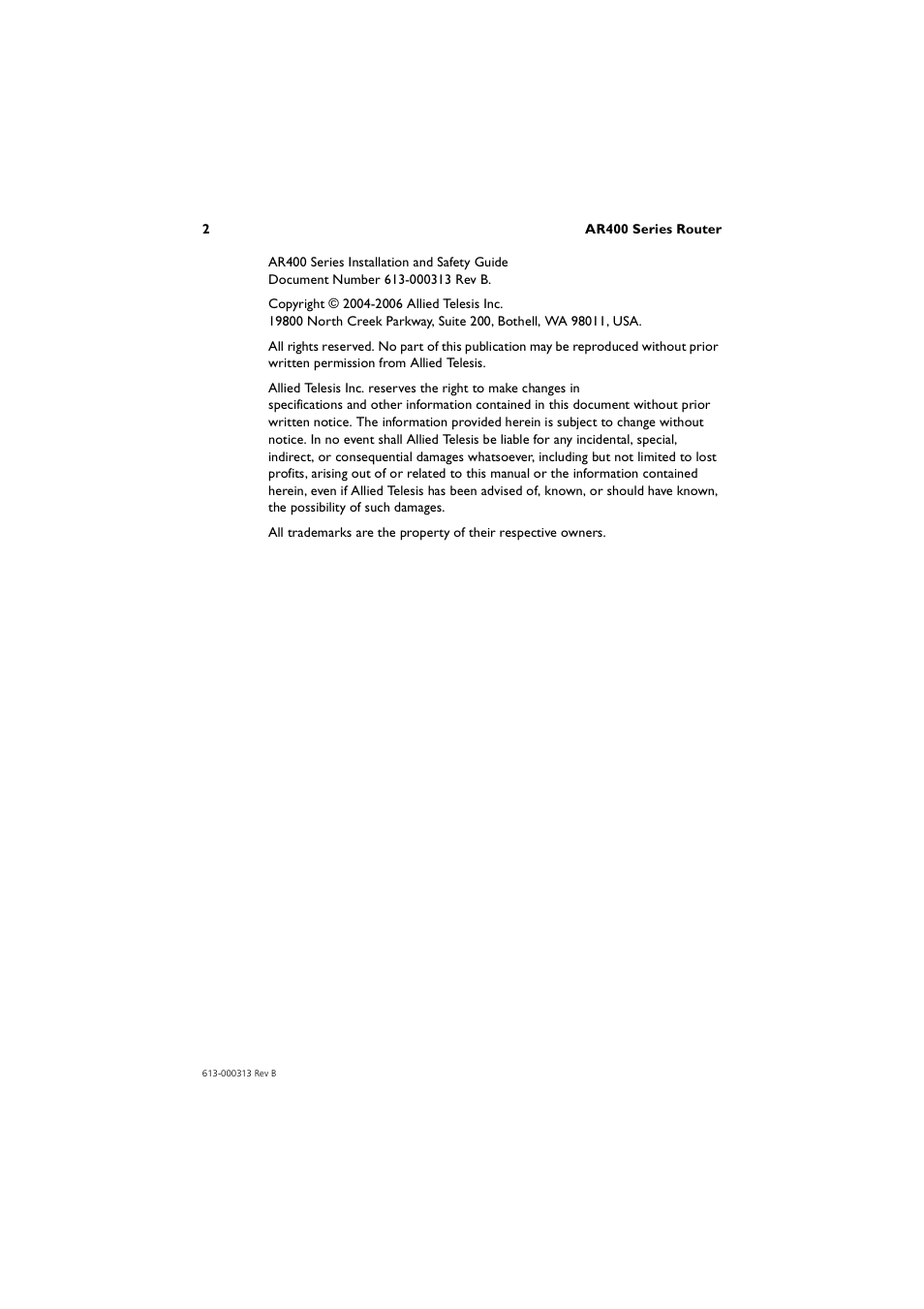 Allied Telesis AR400 Series Router User Manual | Page 2 / 56