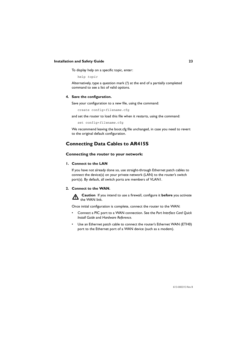 Connecting data cables to ar415s | Allied Telesis AR400 Series Router User Manual | Page 23 / 56