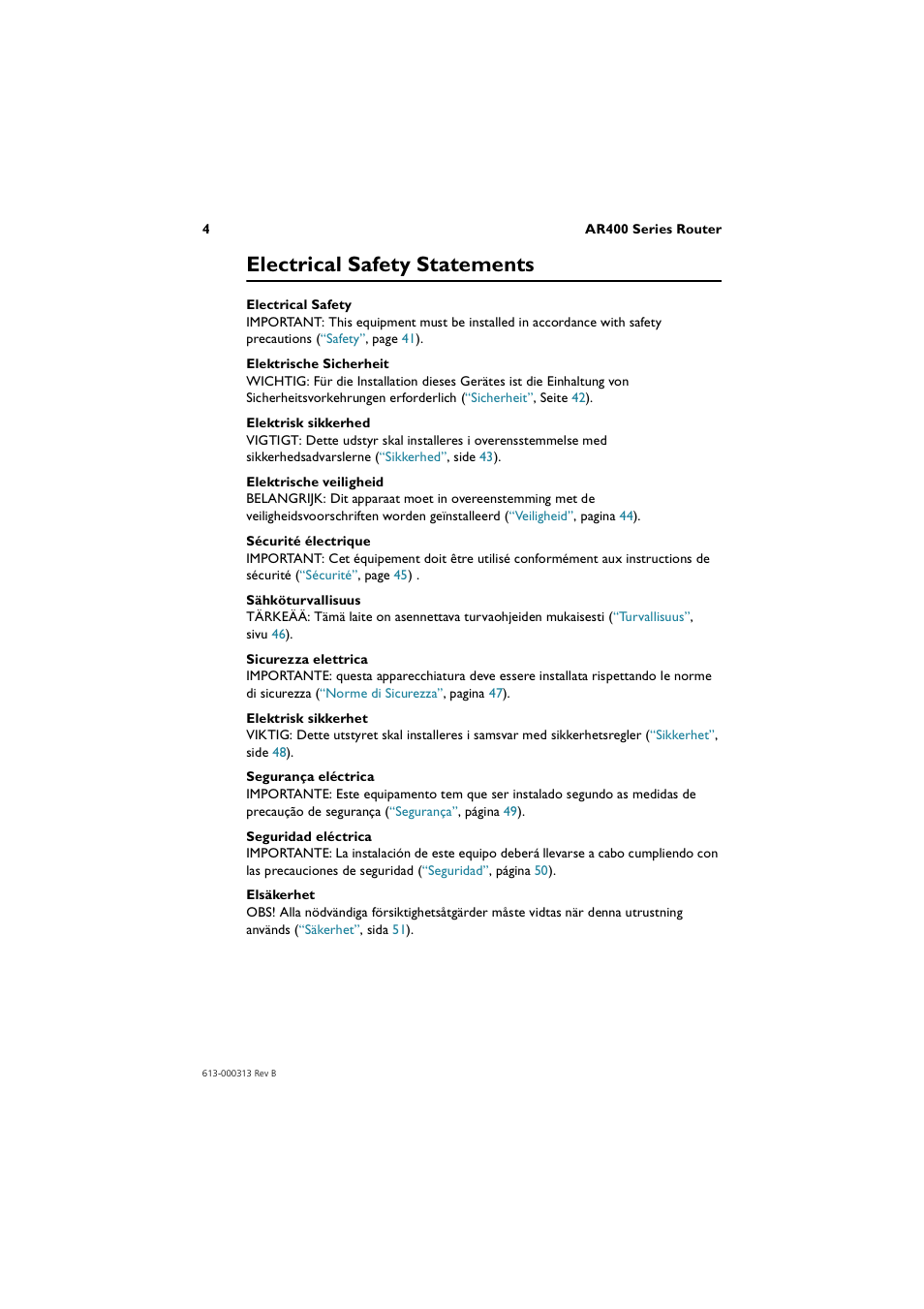 Electrical safety statements | Allied Telesis AR400 Series Router User Manual | Page 4 / 56