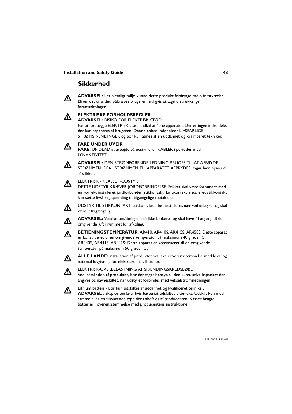 Sikkerhed | Allied Telesis AR400 Series Router User Manual | Page 43 / 56