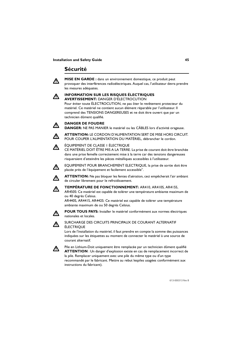 Sécurité | Allied Telesis AR400 Series Router User Manual | Page 45 / 56