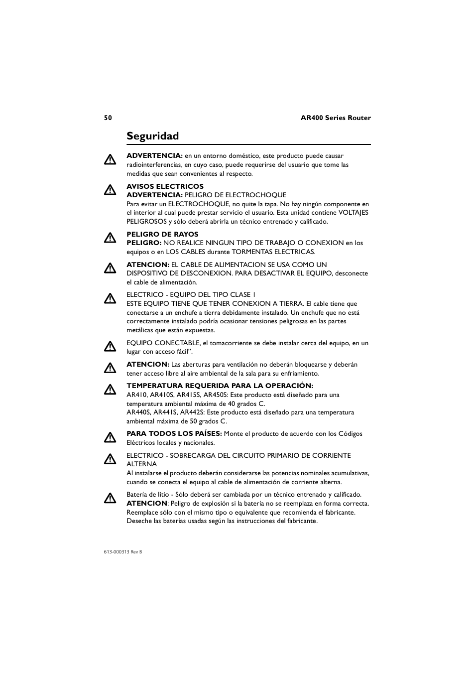 Seguridad | Allied Telesis AR400 Series Router User Manual | Page 50 / 56