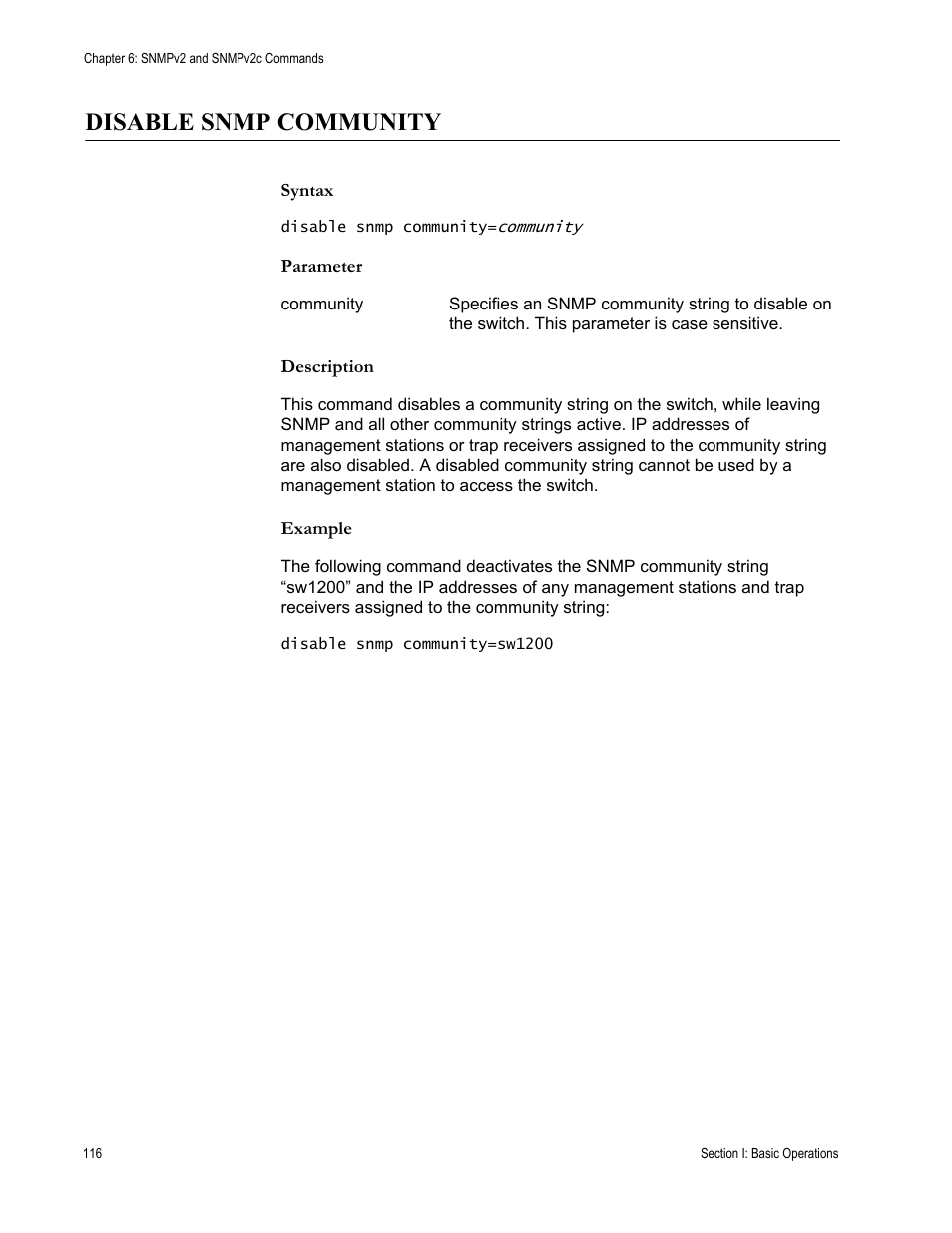 Disable snmp community | Allied Telesis AT-S62 User Manual | Page 116 / 656