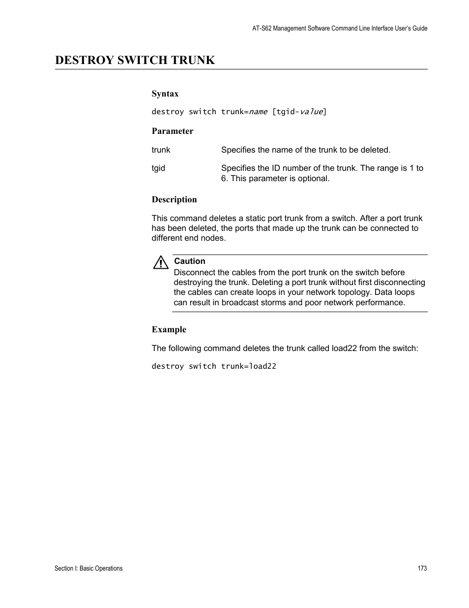 Destroy switch trunk | Allied Telesis AT-S62 User Manual | Page 173 / 656