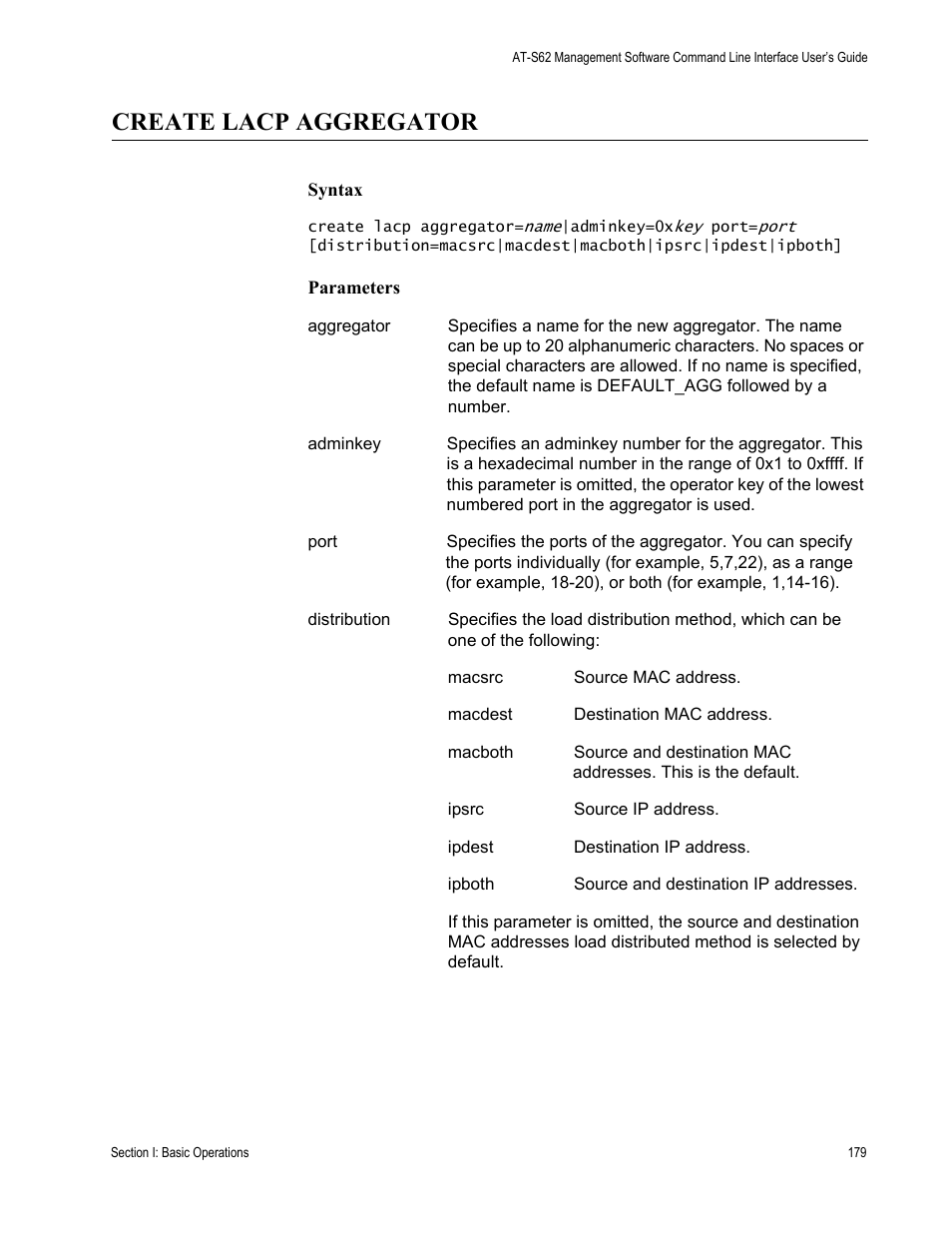 Create lacp aggregator | Allied Telesis AT-S62 User Manual | Page 179 / 656