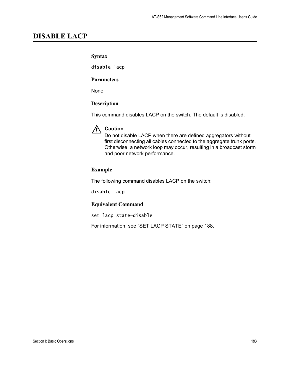 Disable lacp | Allied Telesis AT-S62 User Manual | Page 183 / 656