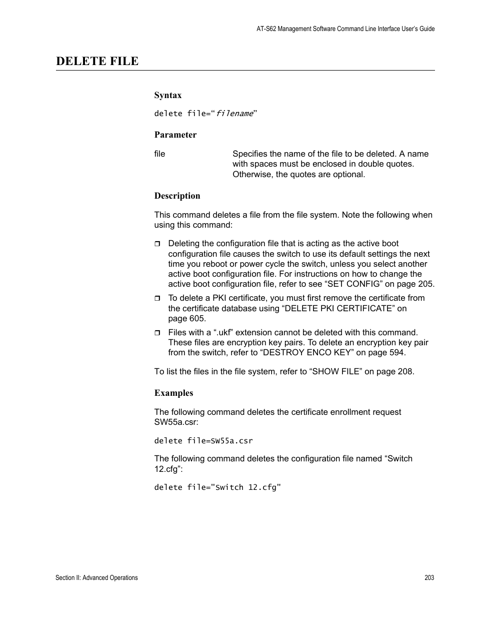 Delete file | Allied Telesis AT-S62 User Manual | Page 203 / 656