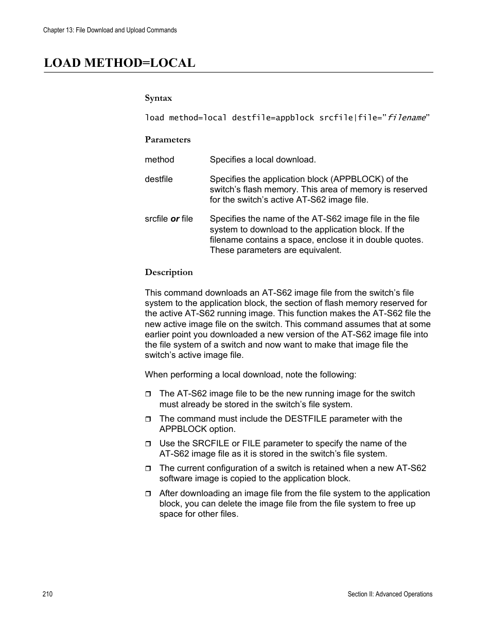 Load method=local | Allied Telesis AT-S62 User Manual | Page 210 / 656