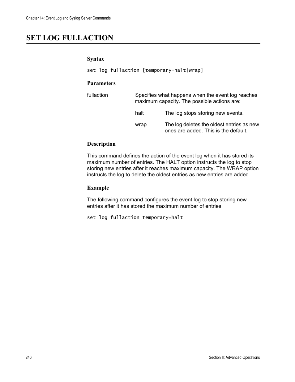 Set log fullaction | Allied Telesis AT-S62 User Manual | Page 246 / 656