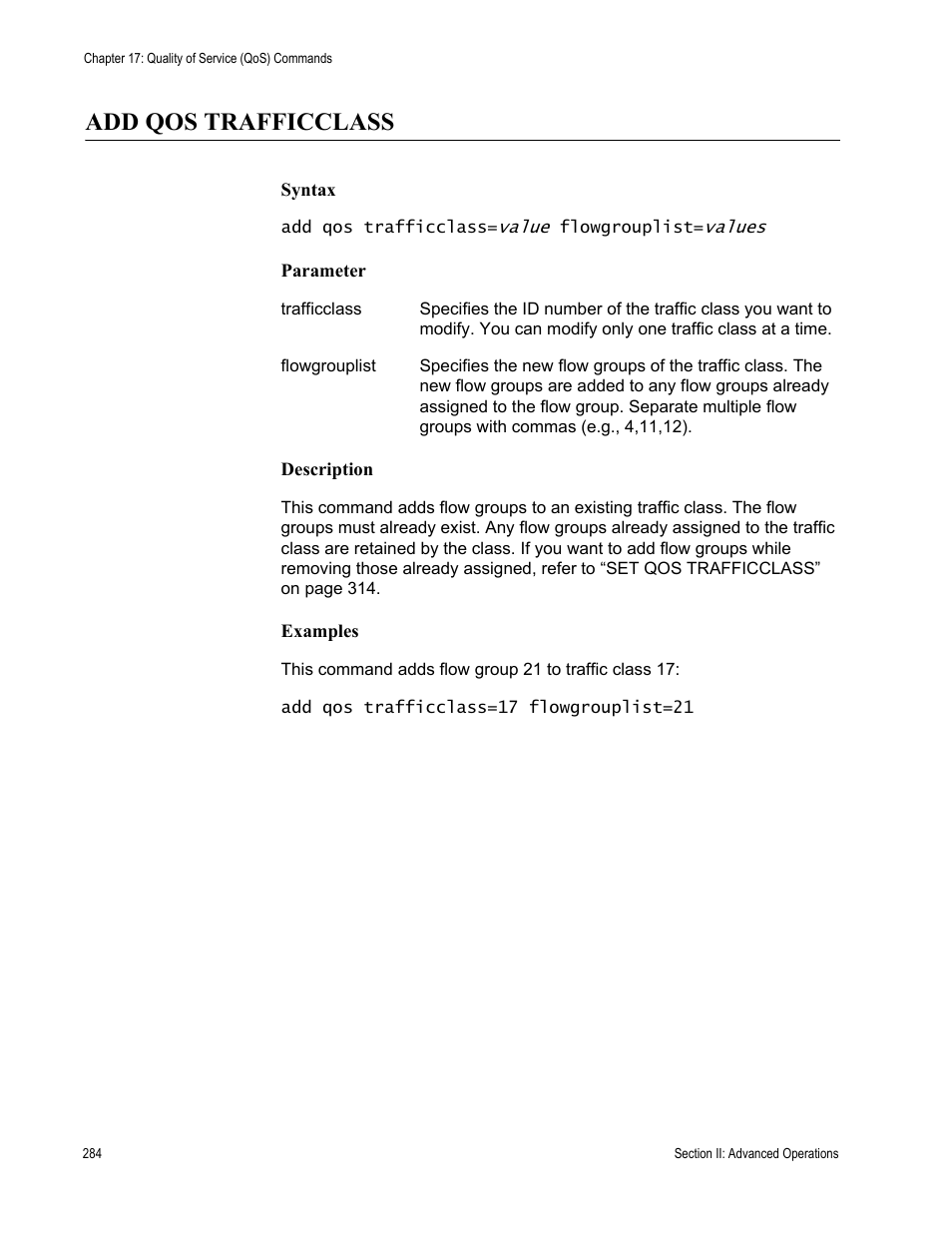 Add qos trafficclass | Allied Telesis AT-S62 User Manual | Page 284 / 656