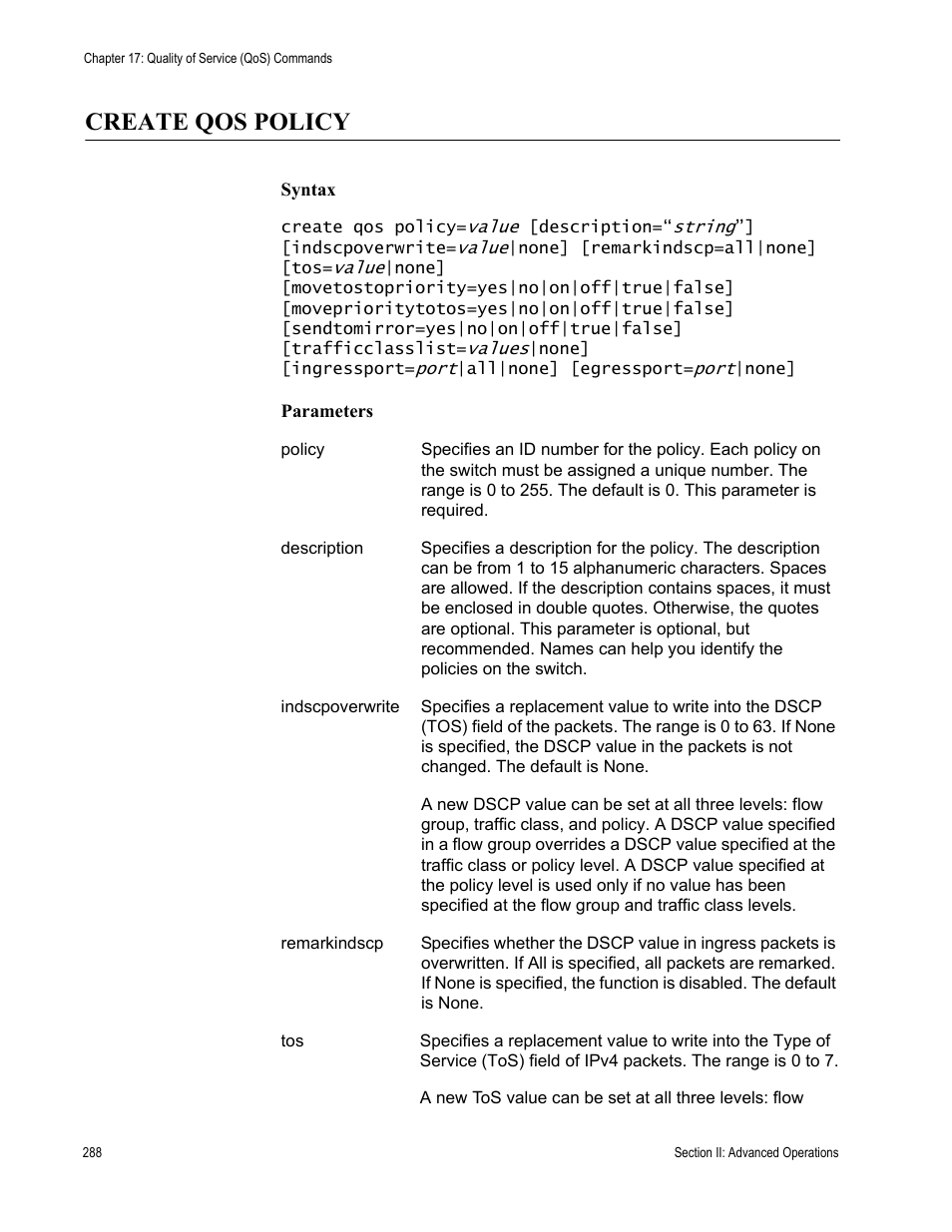 Create qos policy | Allied Telesis AT-S62 User Manual | Page 288 / 656