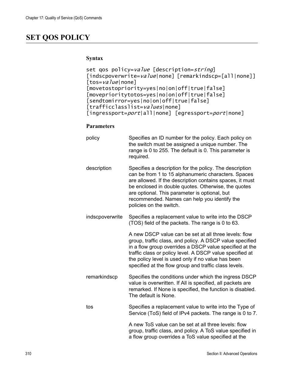 Set qos policy | Allied Telesis AT-S62 User Manual | Page 310 / 656