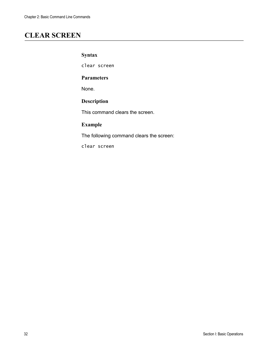 Clear screen | Allied Telesis AT-S62 User Manual | Page 32 / 656