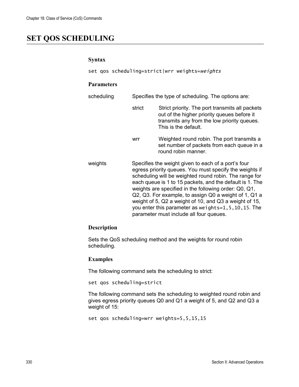Set qos scheduling | Allied Telesis AT-S62 User Manual | Page 330 / 656