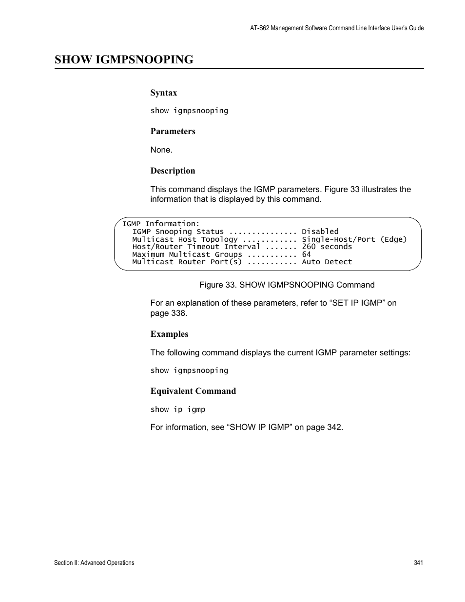 Show igmpsnooping | Allied Telesis AT-S62 User Manual | Page 341 / 656