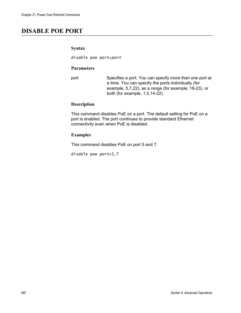 Disable poe port | Allied Telesis AT-S62 User Manual | Page 360 / 656