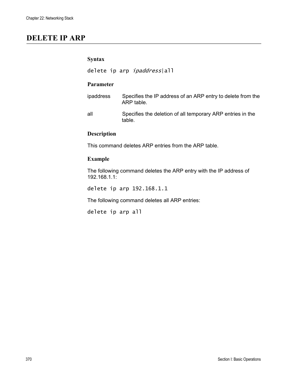 Delete ip arp | Allied Telesis AT-S62 User Manual | Page 370 / 656