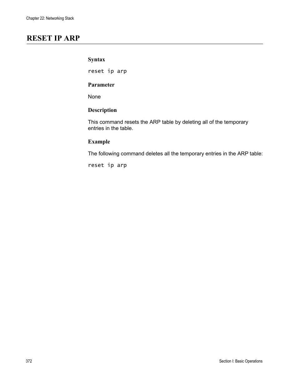 Reset ip arp | Allied Telesis AT-S62 User Manual | Page 372 / 656