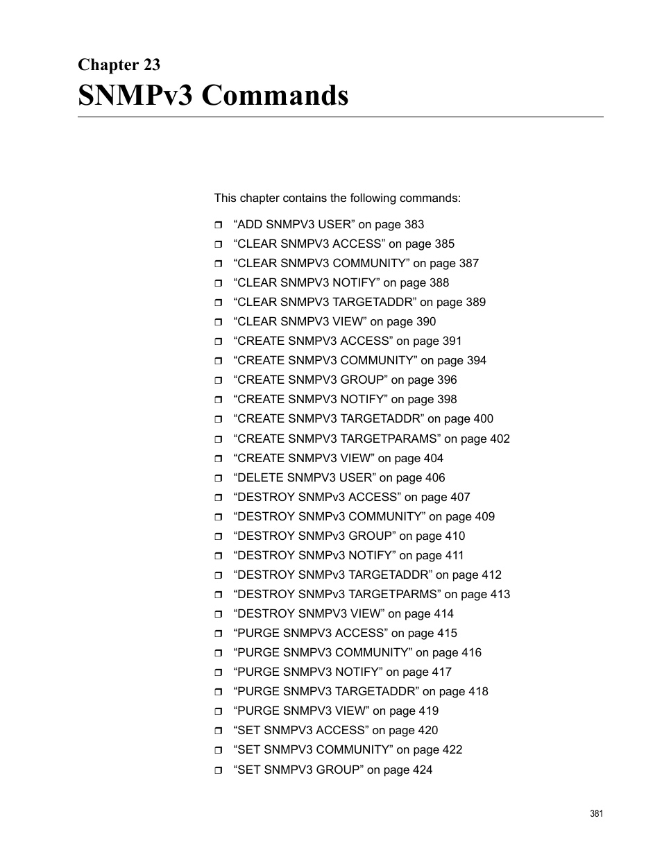 Chapter 23, Snmpv3 commands | Allied Telesis AT-S62 User Manual | Page 381 / 656