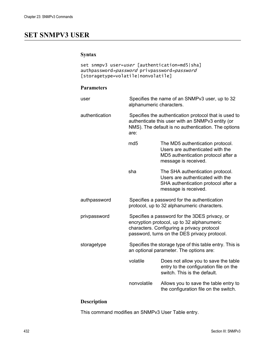 Set snmpv3 user | Allied Telesis AT-S62 User Manual | Page 432 / 656