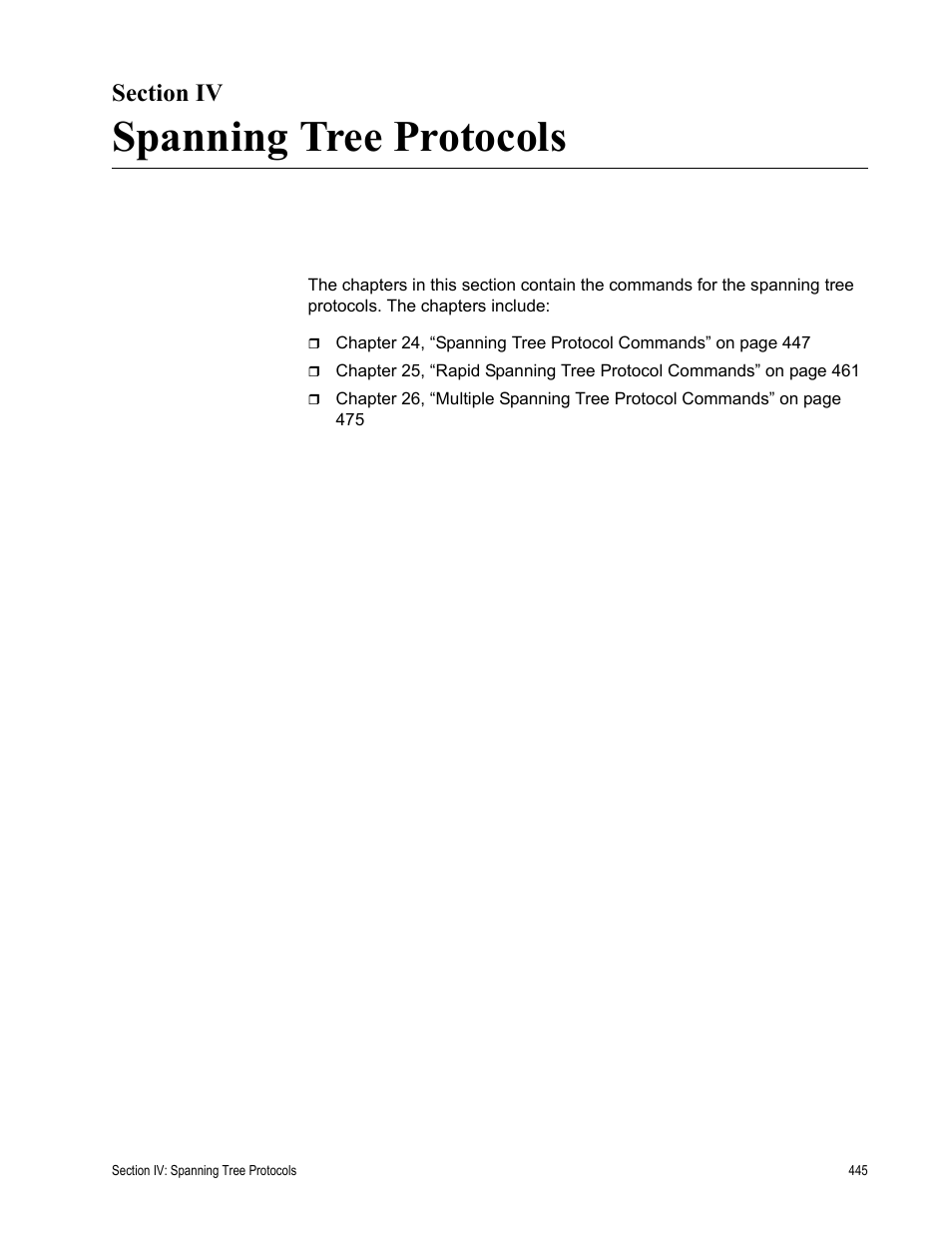 Section iv, Spanning tree protocols, Section iv: spanning tree protocols | Allied Telesis AT-S62 User Manual | Page 445 / 656