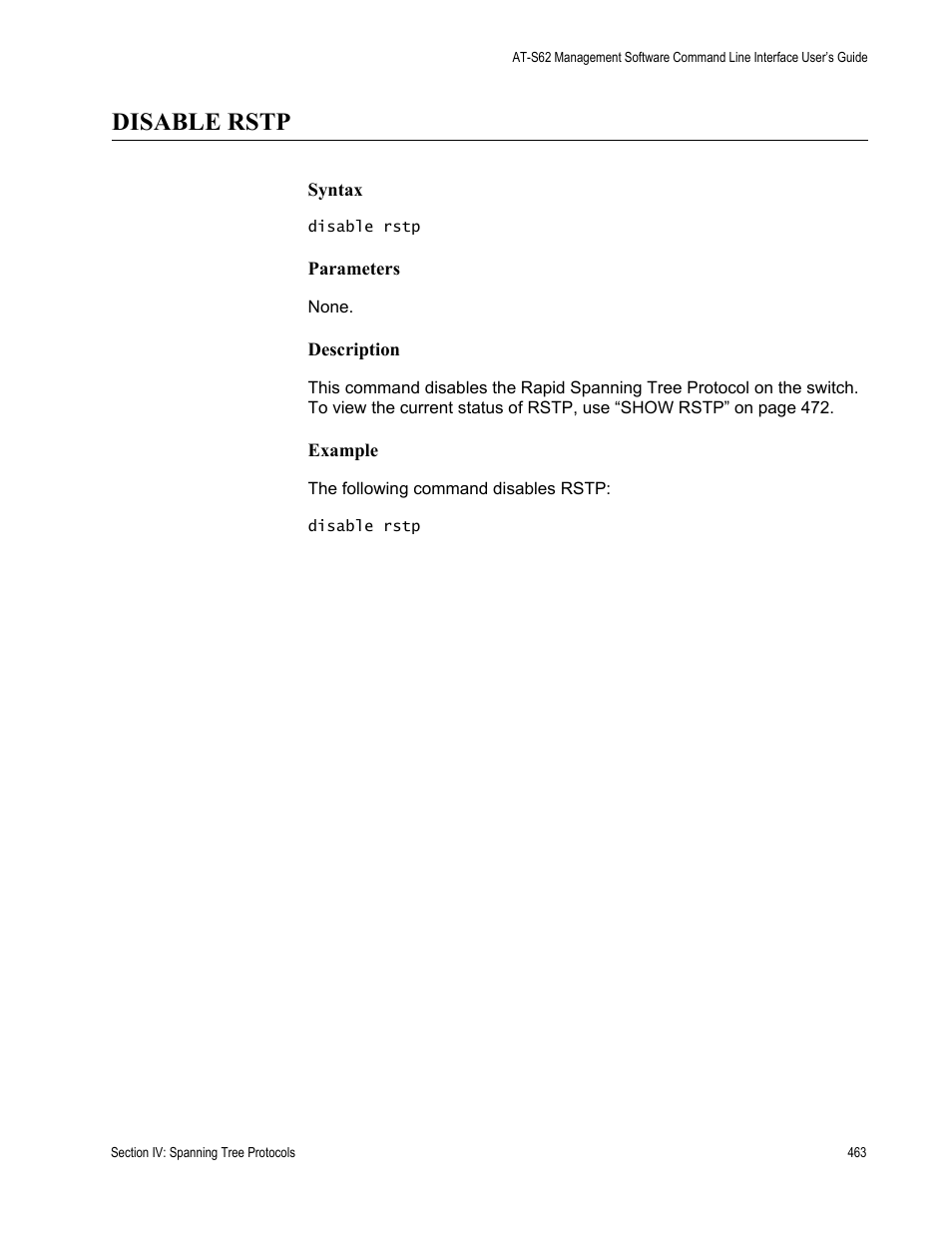 Disable rstp | Allied Telesis AT-S62 User Manual | Page 463 / 656